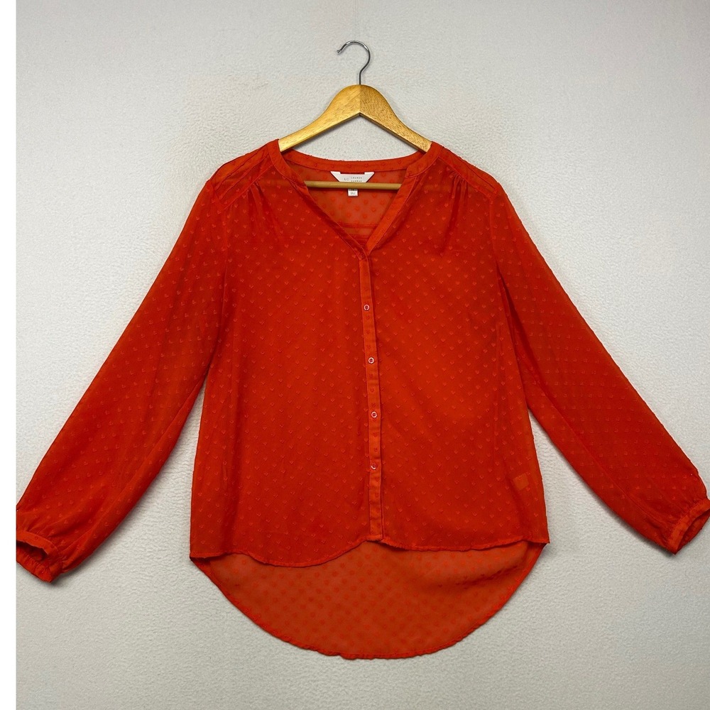 LC Lauren Conrad Heart Clip Dot Women Medium Orange High-Low Blouse Feminine